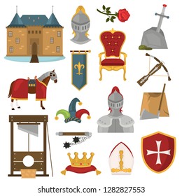 middle ages time color flat icon set