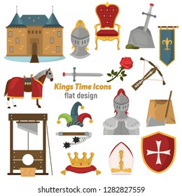 middle ages time color flat icon set