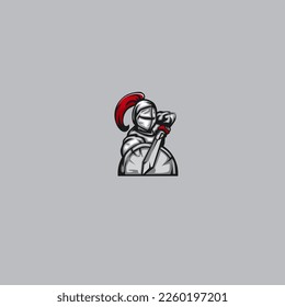 Guerrero de la Edad Media con diseño de vectores con logotipo de escudo