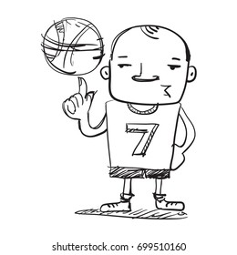 Middle Bald Man playing ball using his finger doodle sketch vector illustration