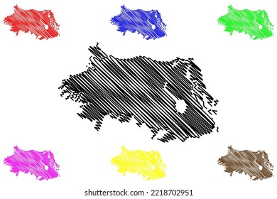 Middle Caicos island (Turks and Caicos Islands, Cenrtal America, Caribbean islands, British Overseas Territory) map vector illustration, scribble sketch map