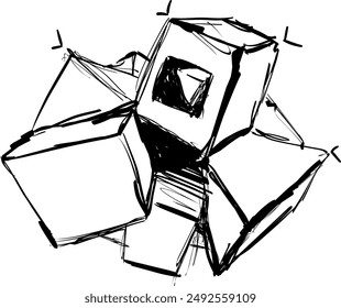 The middle of the canvas is occupied by a composition consisting of geometric shapes and small dashes.