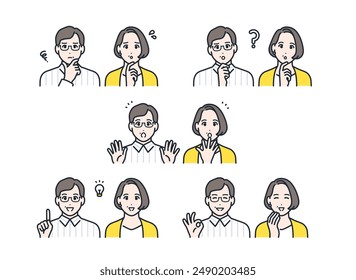 middle couple's expression icon illustration set