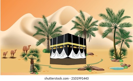 In the middle of the desert. The ceremonial nature of the Kaaba green vector eps