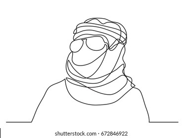 middle east arab man in keffiyeh - single line drawing