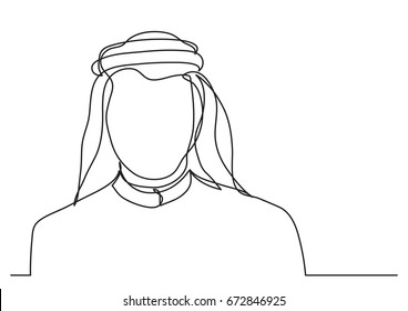 middle east arab man in keffiyeh - single line drawing