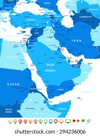 Middle East and Asia map - highly detailed vector illustration