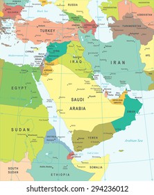 Middle East and Asia map - highly detailed vector illustration