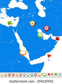 Middle East and Asia map and navigation icons - Illustration