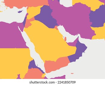 Middle East blank map. High detailed political map of Middle East and Arabian Peninsula region