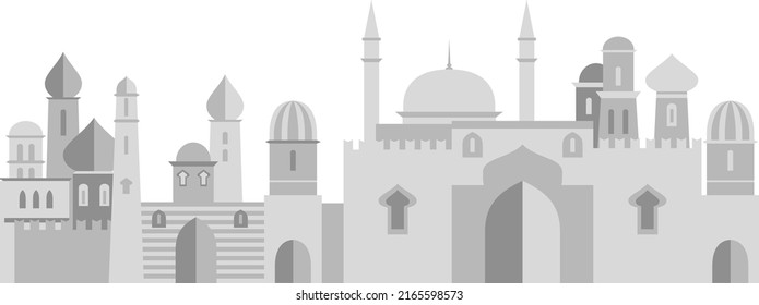 Middle east cityscape. Eastern city monochrome panorama