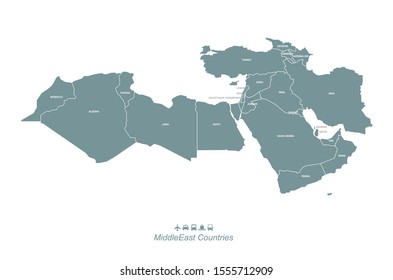 middle east countries map. vector map of arab country. svg