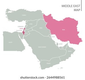 Middle East Countries Map Vector File. Iran-Israel conflict on the map