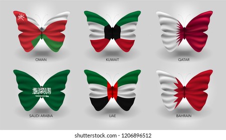 MIDDLE EAST COUNTRIES NATIONAL DAY DESIGN. BUTTERFLY WITH WITH COUNTRY FLAGS. VECTOR EPS.