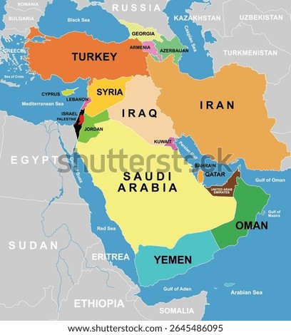 middle east country map vector illustration