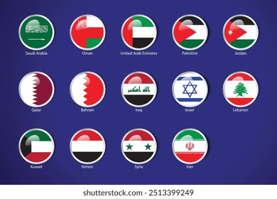 Middle east flags of countries round badges