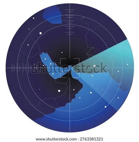 Middle East Geopolitical Radar Screen Concept with Strait of Hormuz (Iran, Israel, Editable Vector)