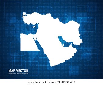 Middle East map with abstract blue background technology pixel board texture.