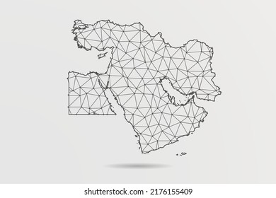 Middle East Map - Abstract mash line and point scales on white background with World Map. Wire Frame 3D mesh polygonal network line, design sphere, dot and structure -  Vector illustration eps 10 svg