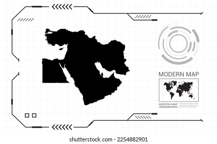 Middle East map of black digital frame HUD, GUI, UI interface technology radar vector.