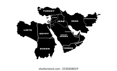 mapa do oriente médio, silhueta isolada preta