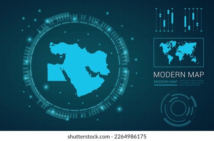 Middle East map of blue digital frame Futuristic Sci Fi Modern User vector HUD, GUI, UI interface.