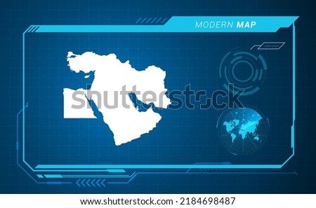 Middle East map of blue digital frame HUD, GUI, UI interface technology radar vector.