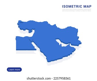 Middle East map blue isolated on white background with 3d isometric vector illustration.