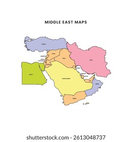 Middle East map with county shape in single color. 