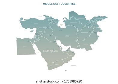 middle east map. detailed arab countries, central asia vector map. 