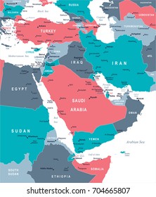 Middle East Map - Detailed Vector Illustration
