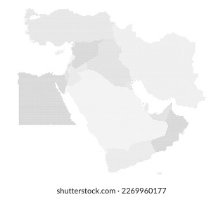 Middle East map dotted pattern (dot pattern) with countries highlighted. Middle East map illustration.