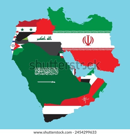 Middle East map with flag vector