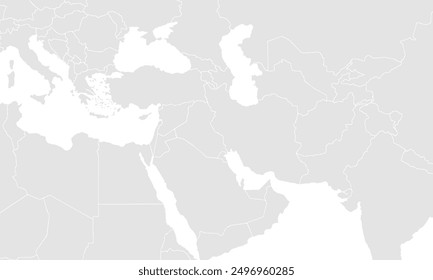Middle east map Grayscale,isolated on white background for website layouts,background,education, precise,customizable,Travel worldwide,map silhouette backdrop,earth geography, political,reports.