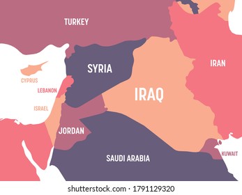 Middle East map. High detailed political map of Middle East and Arabian Peninsula region with country, ocean and sea names labeling.