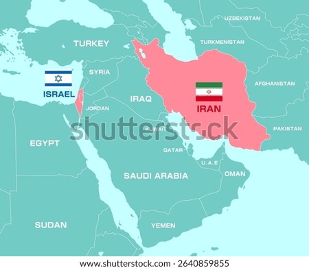 Middle East map illustration (Iran and Israel war) | Country names in English