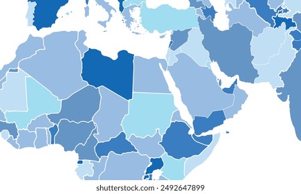 Middle East map with individual colors,isolated on white background for website layouts,background,education, precise,customizable,Travel worldwide,map silhouette backdrop,earth geography, political.