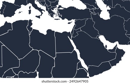 Middle East map with individual colors,isolated on white background for website layouts,background,education, precise,customizable,Travel worldwide,map silhouette backdrop,earth geography, political.