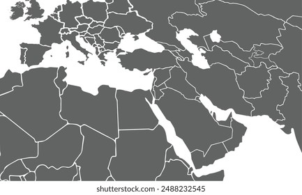 Middle east map isolated on white background. for website layouts, background, education, precise, customizable, Travel worldwide, map silhouette backdrop, earth geography, political, reports.