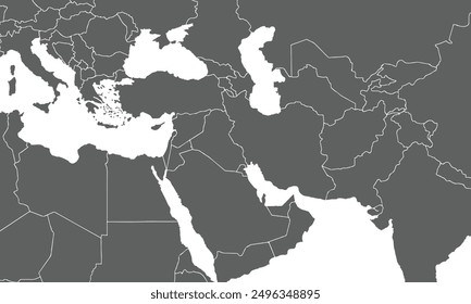 Middle east map isolated on white background. for website layouts, background, education, precise, customizable, Travel worldwide, map silhouette backdrop, earth geography, political, reports.