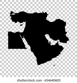 Middle East Map Isolated On Transparent Background. Black Map For Your Design. Vector Illustration, Easy To Edit.