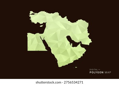 Middle East Map - Low poly polygon map in soft light green gradient on dark brown background, modern minimal geometric style, clean abstract vector illustration design.