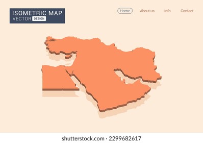 Mapa anaranjado de Oriente Medio con vector isométrico.
