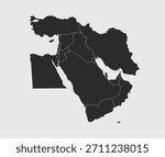 Middle East map with regions. Turkey, Saudi Arabia,Iran maps. Outline Middle East map isolated on white background. Vector illustration