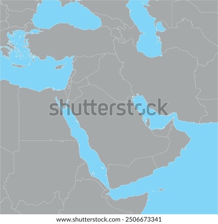 Middle East map with sea background in single color