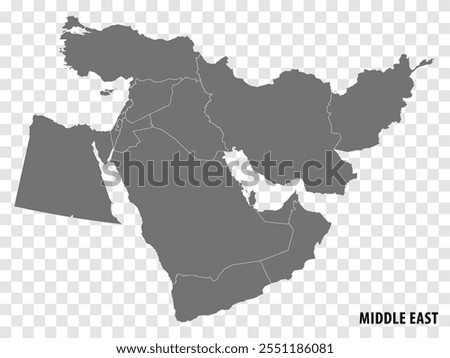 Middle East Map vector. Gray similar map of Middle East blank vector on transparent background.  Gray similar map with borders of all countries.  Eps 10