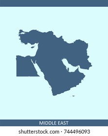 Middle East map vector outline illustration in blue background