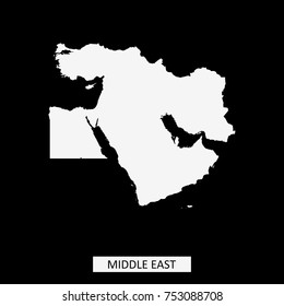 Middle East map vector outline illustration in black background