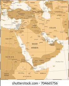 Middle East Map - Vintage Detailed Vector Illustration
