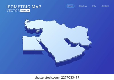 Middle East map white on blue background with isolated 3D isometric concept vector illustration.